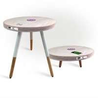 Wireless Charging Coffee Table with 5000 mAh Power Bank Adjustable Leg Smart Beside Table with USB port